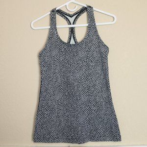 Lululemon Racerback Athletic Fitted Tank Top Black White Gray Print Womens Sz 6